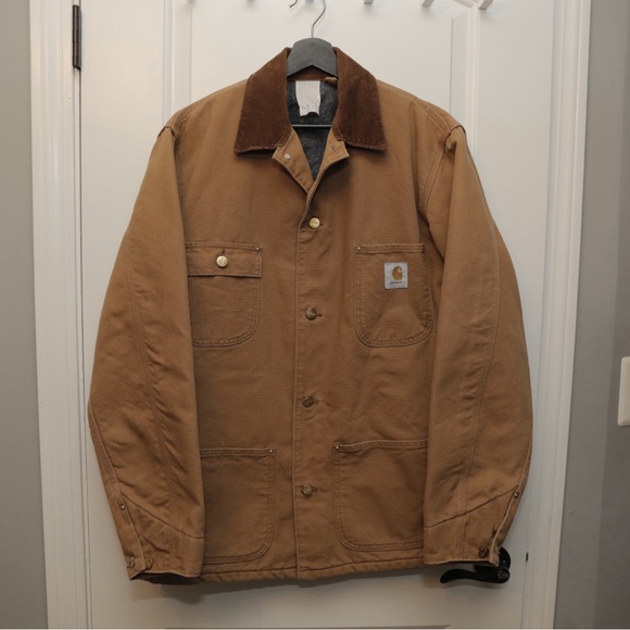 Carhartt Other - Vintage Carhartt Tan Field Jacket with Brown Collar Carpet Lining